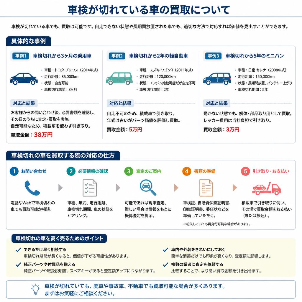 5. 車検切れの車でも買取可能！