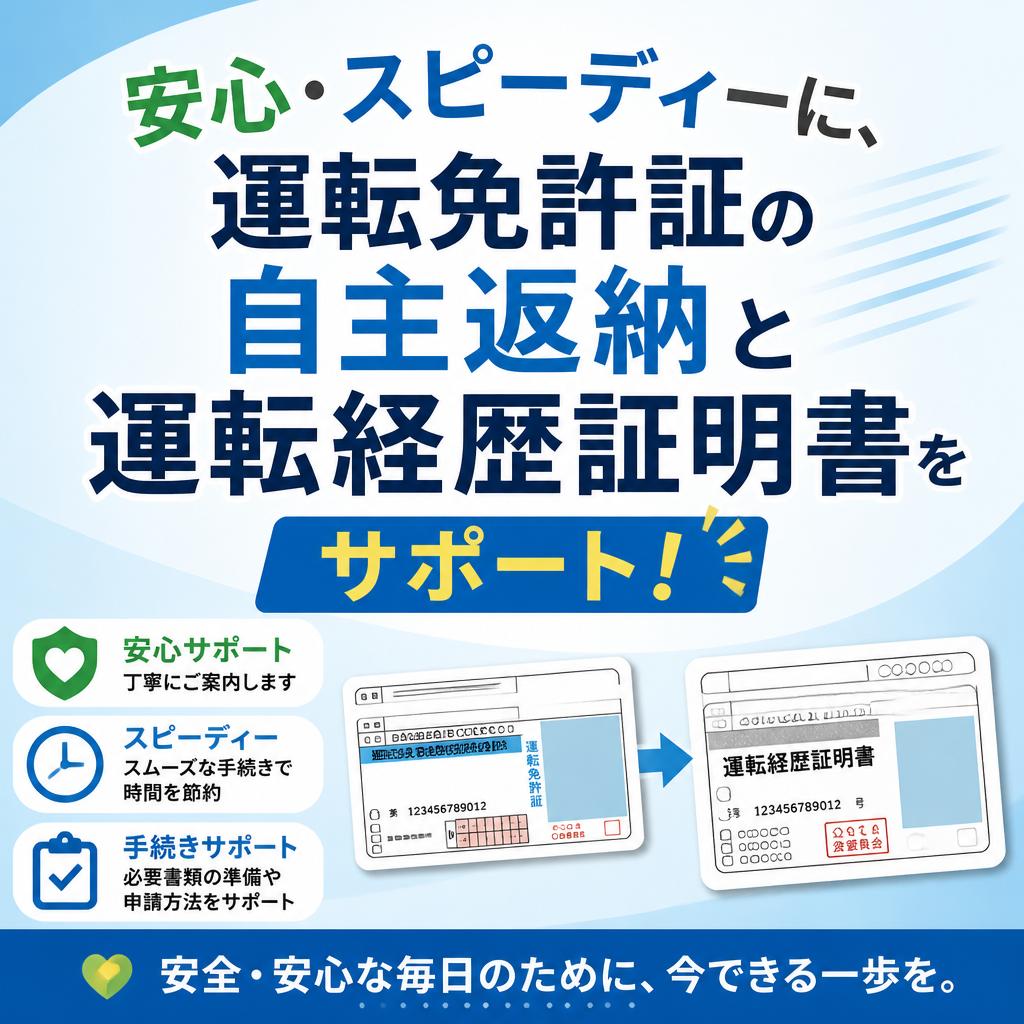 安心・スピーディーに、運転免許証の自主返納と運転経歴証明書をサポート！