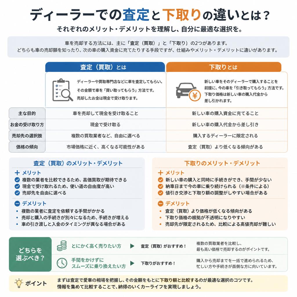 ディーラー査定と下取りの違い