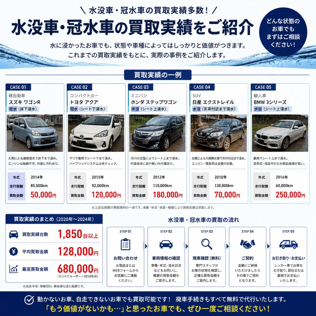 水没車・冠水車の買取実績